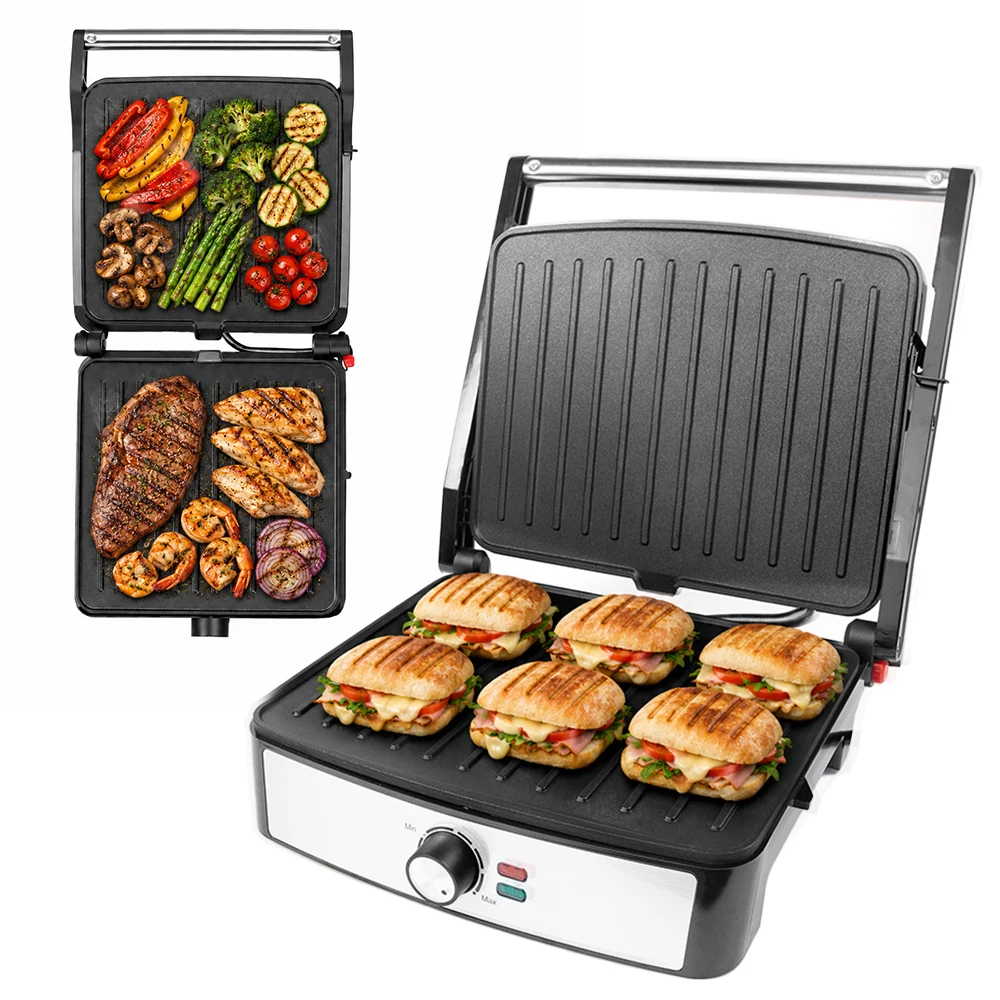 Image of Schnellheizender 2200W Indoor-Grill Steak-Maker, 180 ° Flache, offene Multifunktions-Sandwichpresse mit leicht zu reinigender Antihaftplatte