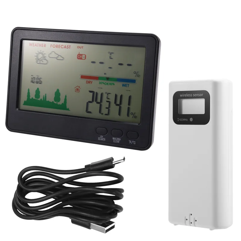 HFES Indoor Outdoor Thermometer And Hygrometer Wireless Weather Stations With 328Ft/100M Range, Temperature And Humidity