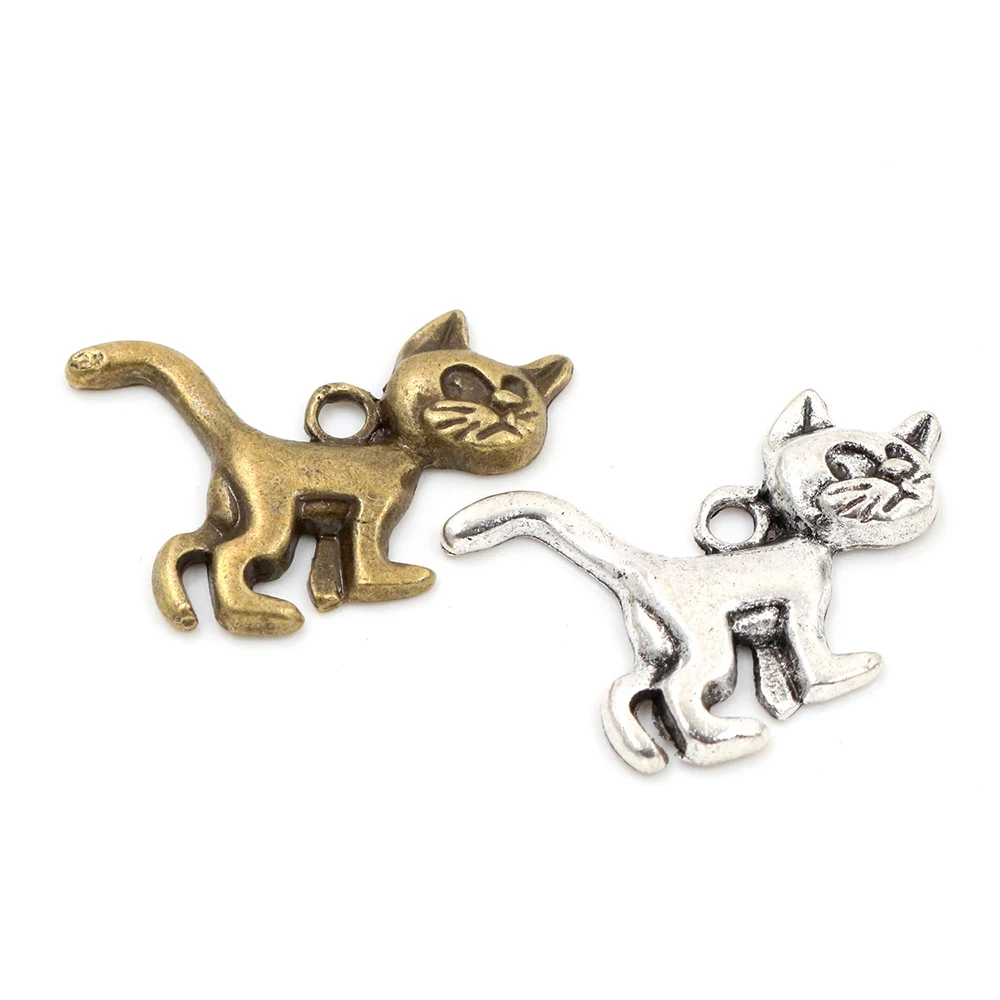 27x21mm 10pcs Antique Bronze and Antique Silver Plated Cat Handmade Charms Pendant:DIY for bracelet necklace