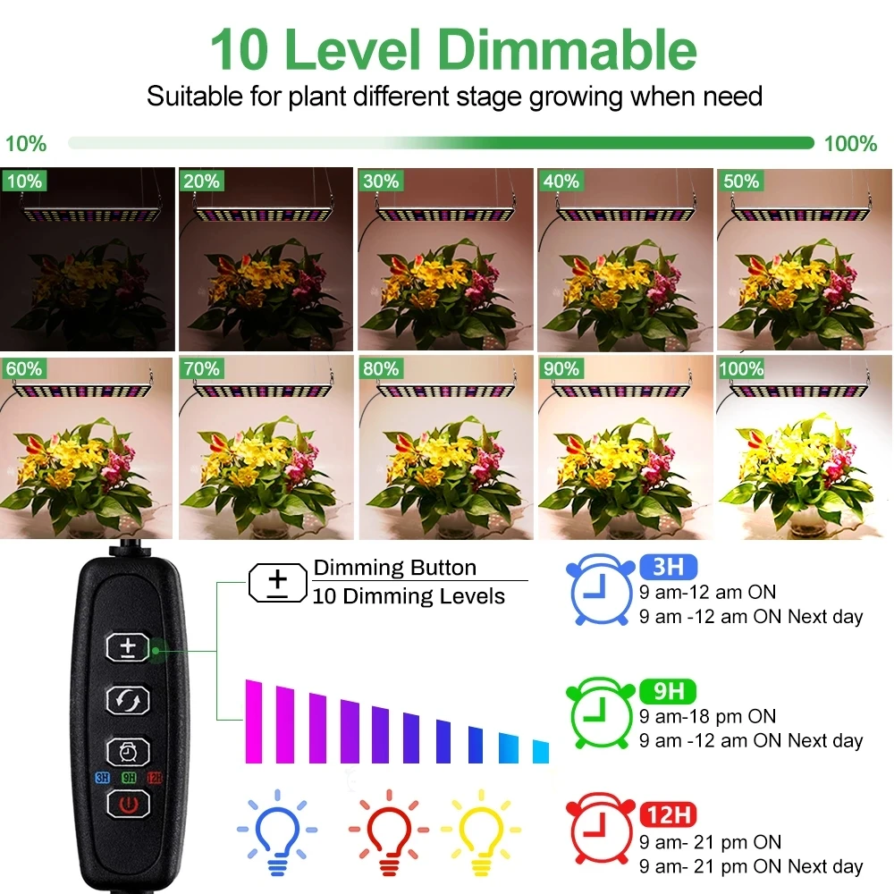 Dimmable LED Grow Light Full Spectrum 750W with Timer for Indoor Tent Garden Hydroponics Seedling Veg Bloom Plant Aquarium Lamp