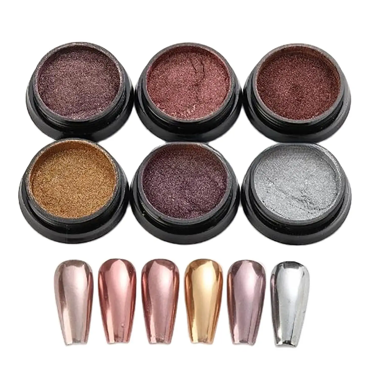 6PCS Retro Nail Art Glitter Nail Coating Pigmentos em pó para Metal Efeito Espelho Holográfico Aurora Nail Art Decoração