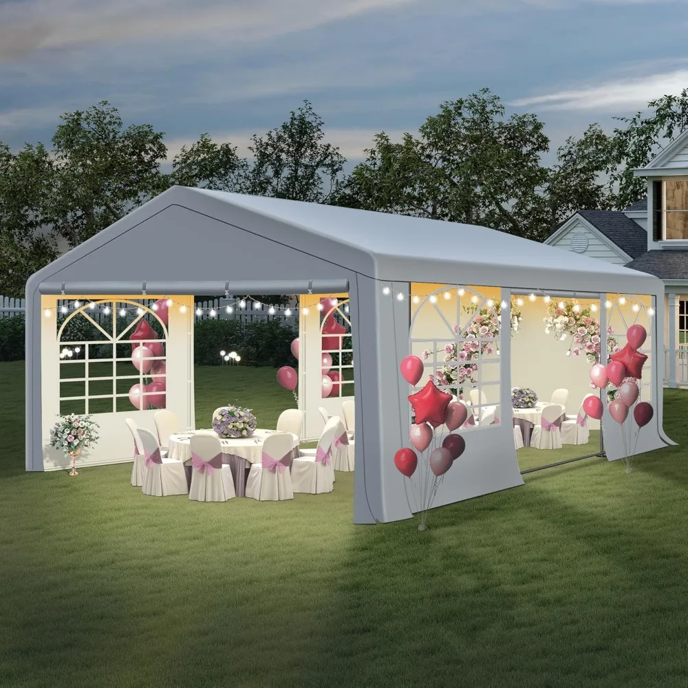 

20' x 20' Canopy Party Tent & Carport - Heavy Duty Outdoor Wedding Gazebo with 4 Sand Bags, Event Shelter Canopy for Outdoor Eve