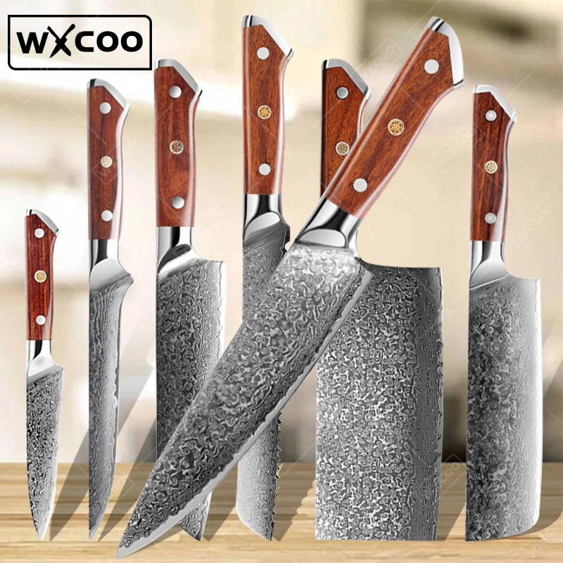 WXCOO Multifunctional Kitchen Knife Damascus Steel Boning Knife Hand-forged Chef's Knife Set Sharp Cutting Chopper Meat Cleaver