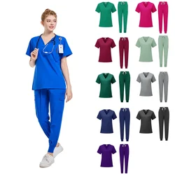 Wholesale HZMNOI Scrubs Medical Uniform Women and Man Scrubs Set Medical Scrubs Top and Pants