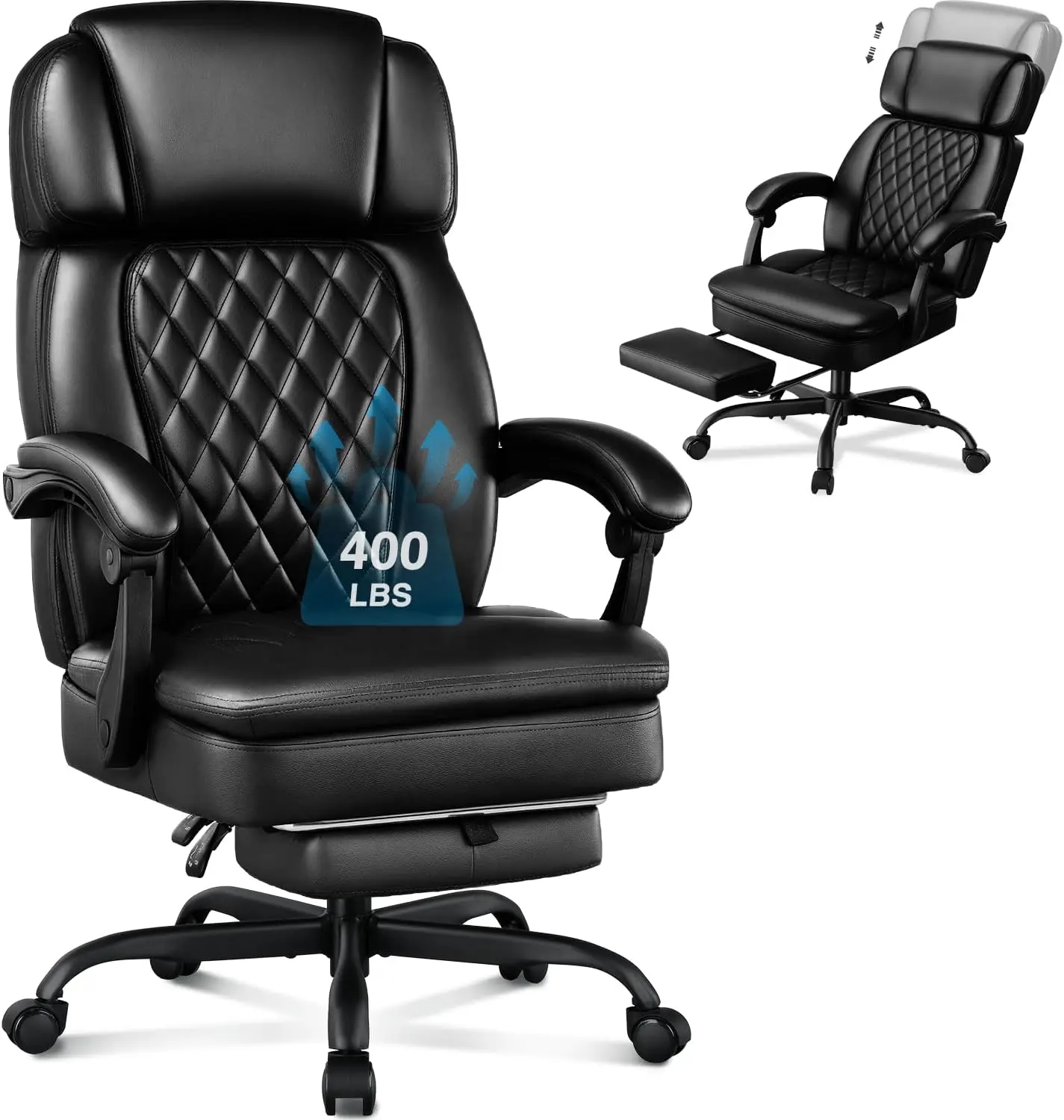 

Office Chair ,Ergonomic Big and Tall Desk Chair with Adjustable Headrest, High Back PU Leather Comfy Heavy Duty Computer Chairs