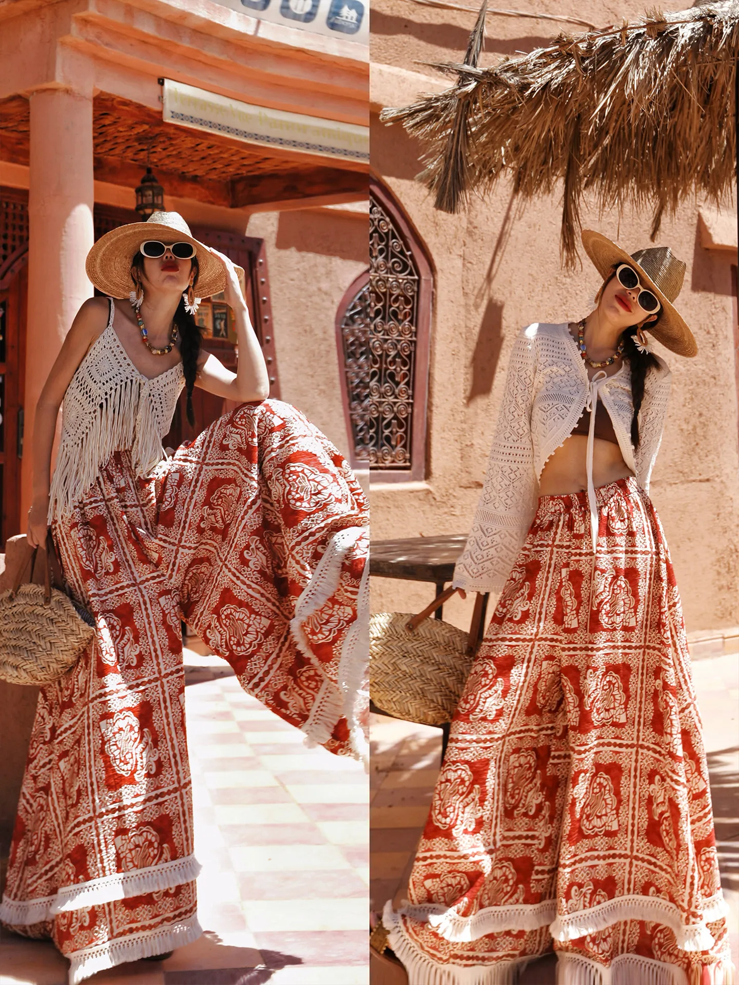 TIYIHAILEY Wide Leg Long Pants For Women Trousers Elastic High Waist Casual Plaid Ladies M L Red Floor Length 2026 New Fashio