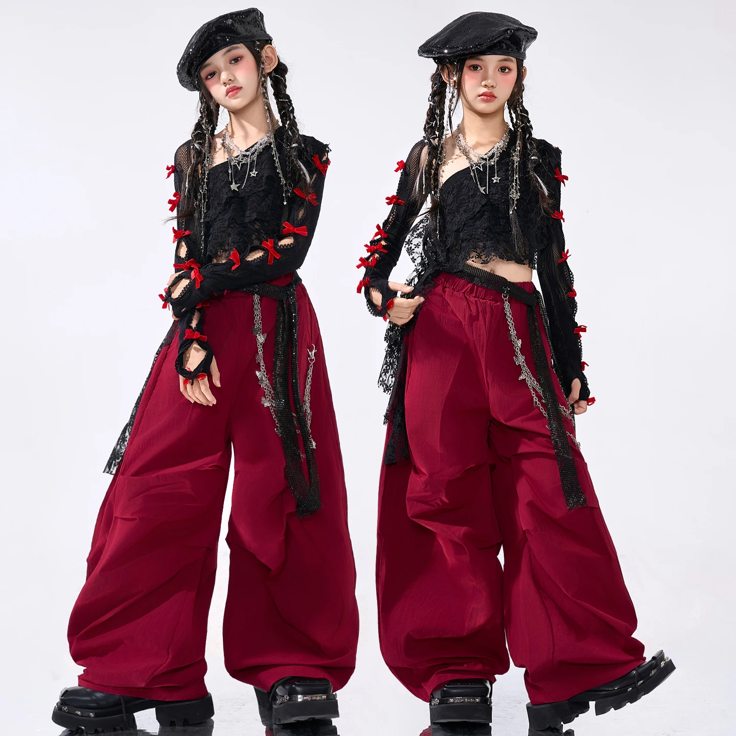 Girls Hip Hop Sweet Off Shoulder Crop Tops Cargo Pants Child Streetwear Girl Group Costumes Kids K-pop Street Dance Clothes Sets