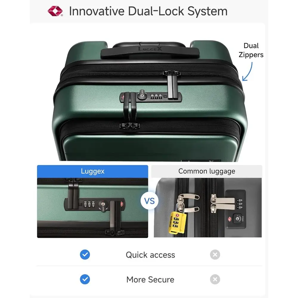 20 Inch Expandable Polycarbonate Suitcase with Front Pocket, Airline Approved, FLO5 Series, Green (FX-Core)