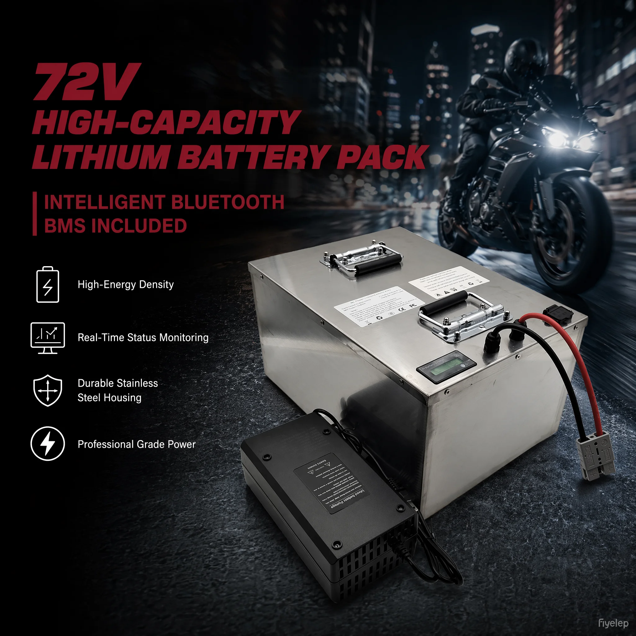 Литий-ионный аккумулятор 72В 80Ач 100Ач 120Ач с Bluetooth BMS для мотоциклов, электроскутеров и электровелосипедов мощностью 5000Вт, 8000Вт, 10кВт