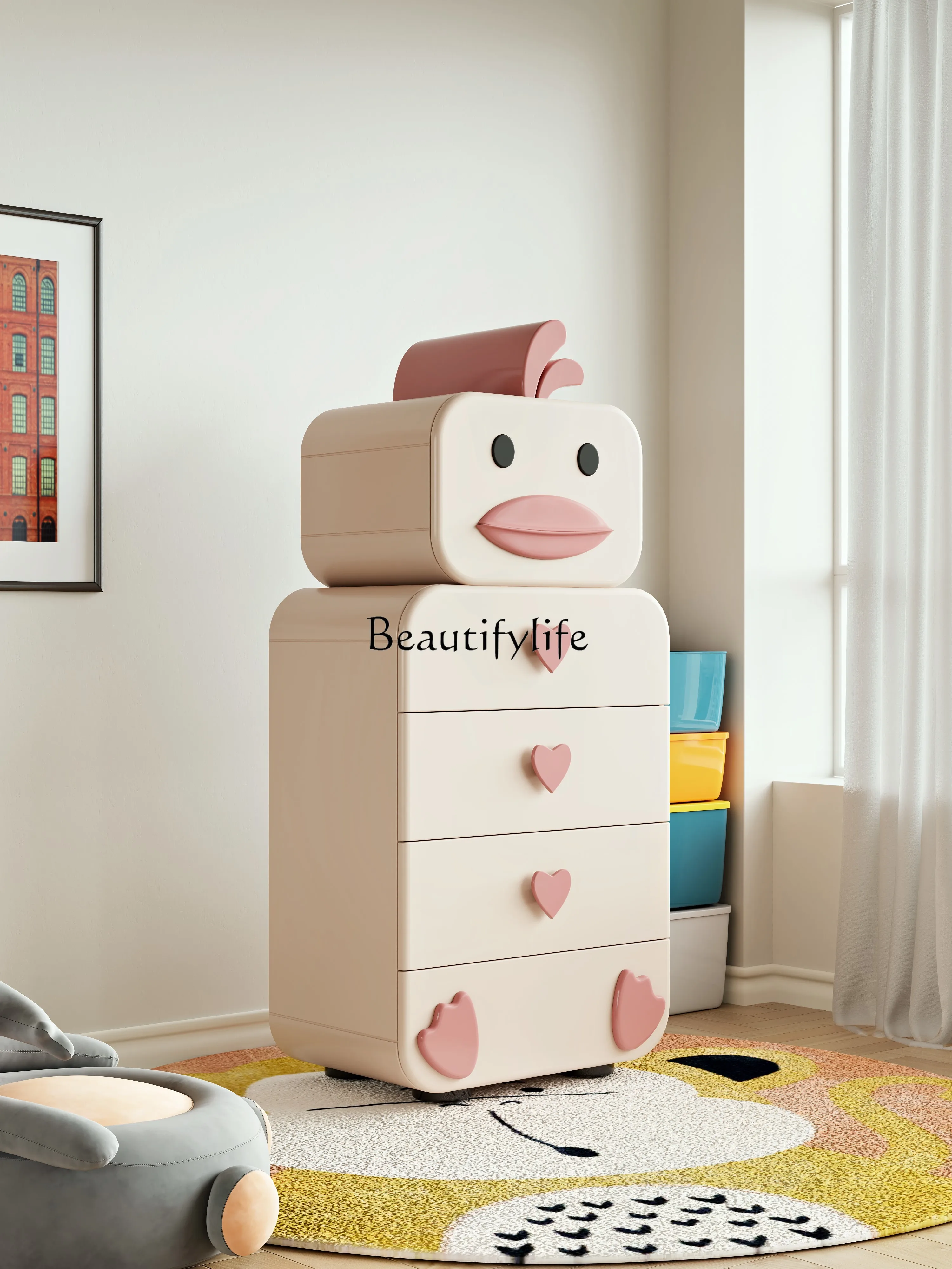 

Solid Wood Cream Style Chest of Drawers Modern Minimalist Bedside Drawer Storage Cabinet