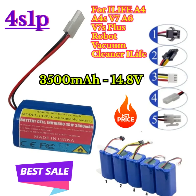 

New 4S1P High Capacity Replacement 3500mAh 14.8V Lithium Ion Battery for ILIFE A4 A4s V7 V7s Plus Robot Vacuum Cleaner