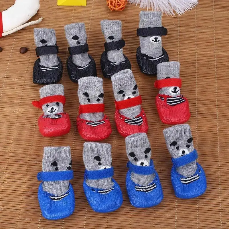 4pcs Waterproof Pet Dog Shoes Anti-slip Footwear Breathable Dog Booties Adjustable Strap Paw Protector pet supplies For Puppy