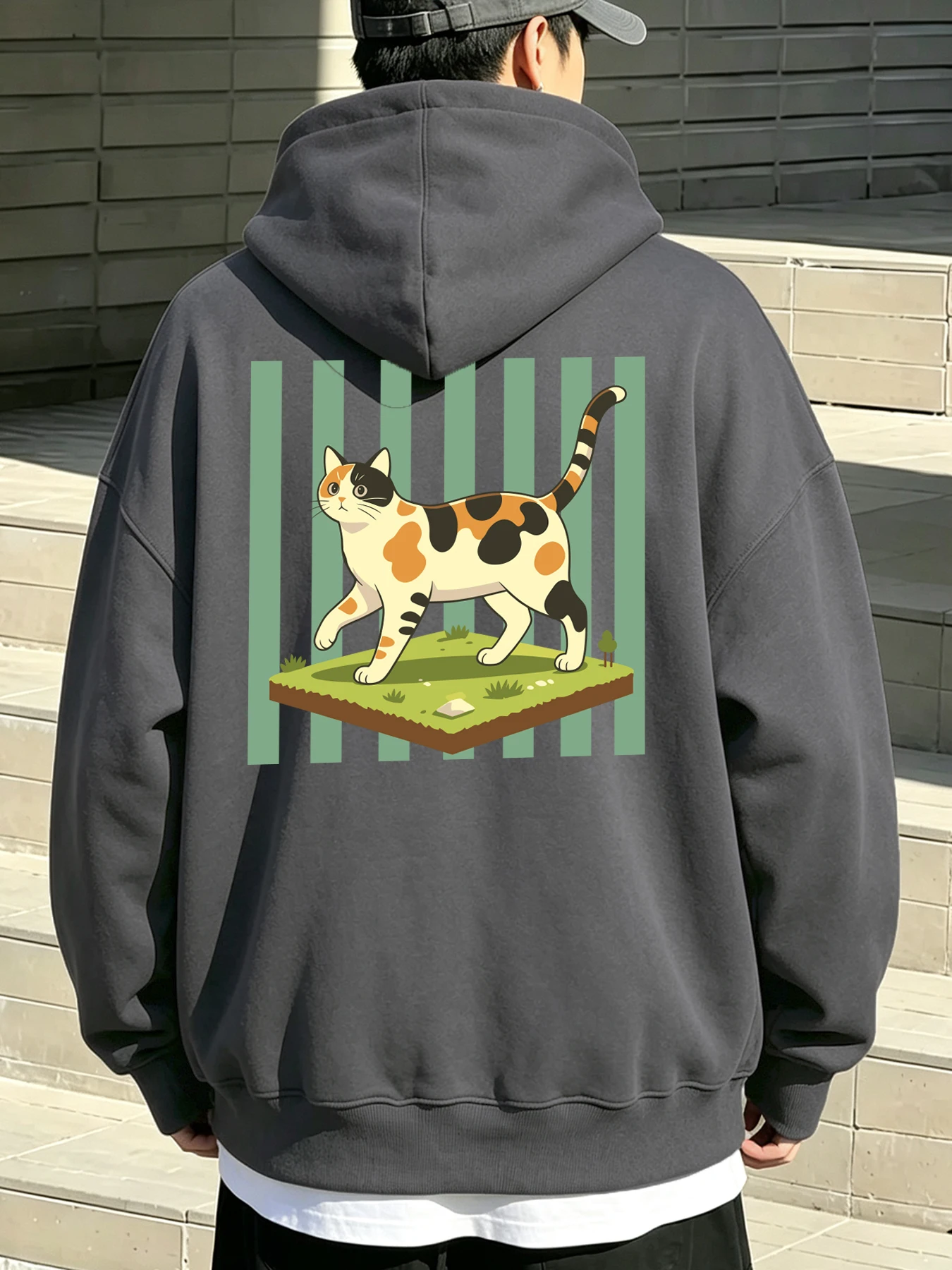 Calico-Katzen-Cartoon-Drucke Herren Koreanische Hoodies All-Match Mode Kapuzenpullover Lässige Lose Hoodies Bequeme Basic-Kleidung – Detail 17