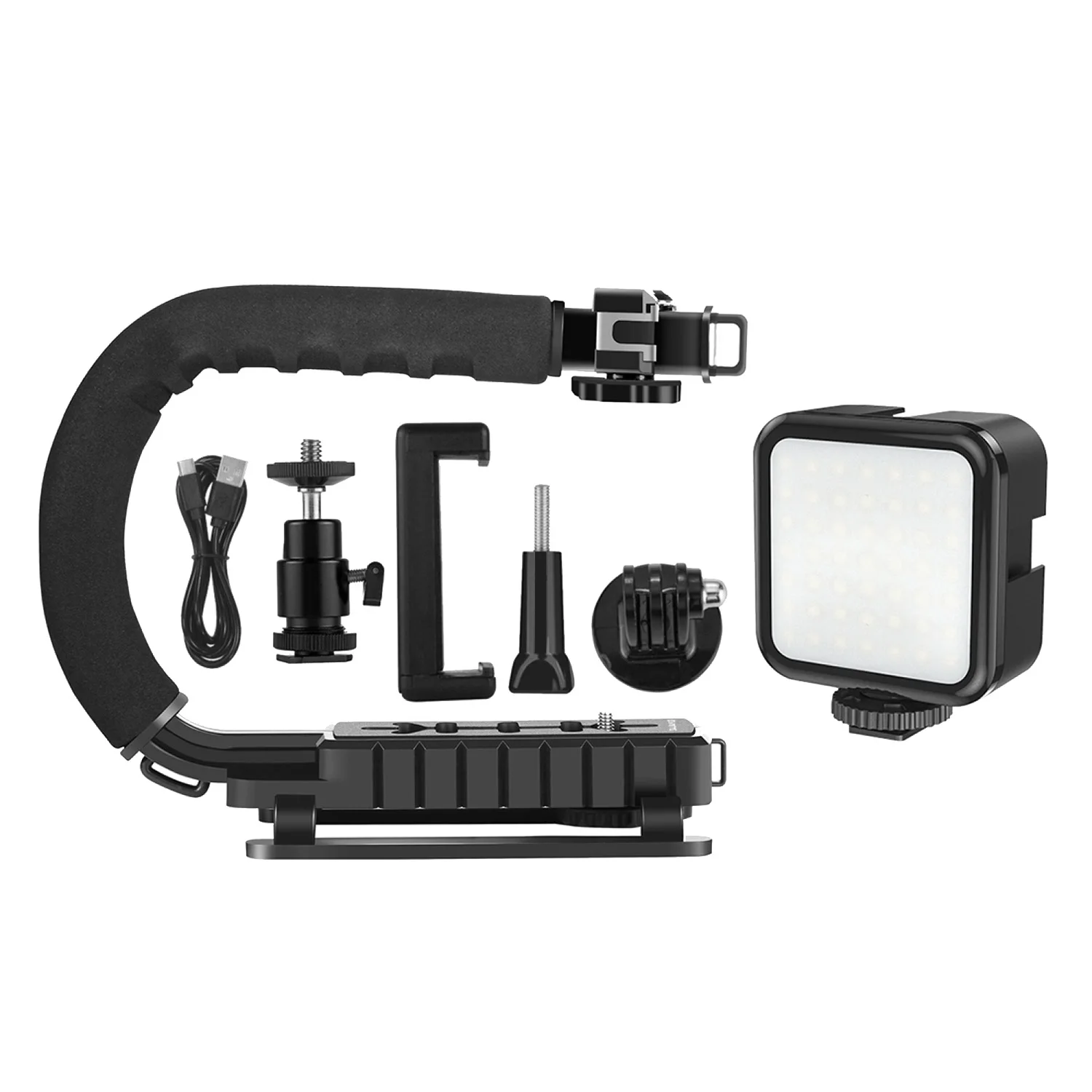 Portable Handheld DV Camera Bracket Stabilizer + LED Fill Light Kit with Cold Shoe Tripod Head for All SLR Cameras & DV