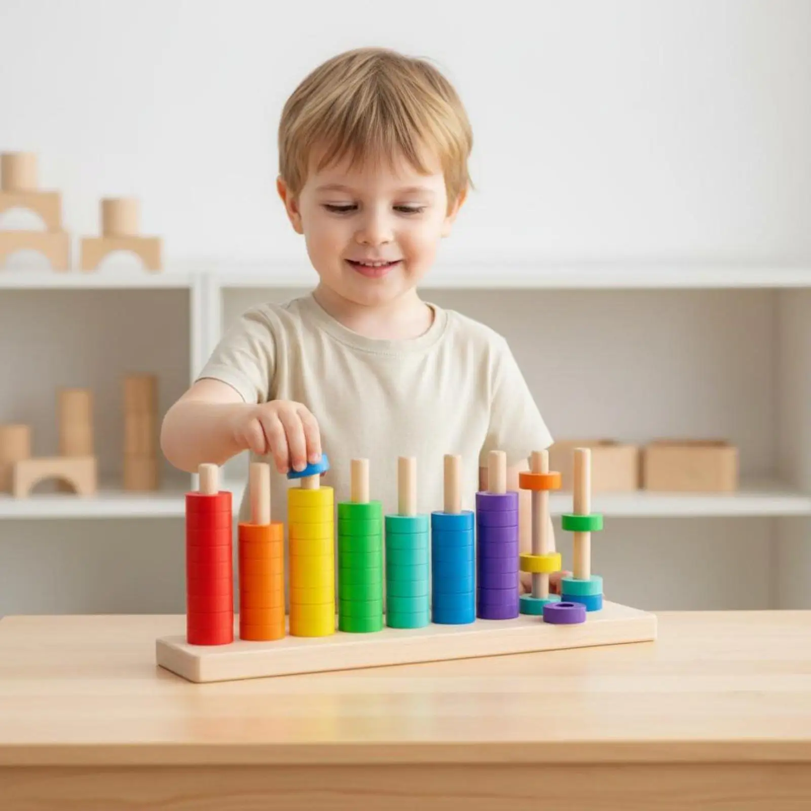 Arithmetic Learning Frame Early Math Colorful Montessori Wood Toy Stacking Rings Educational Game for Child Learning Activities
