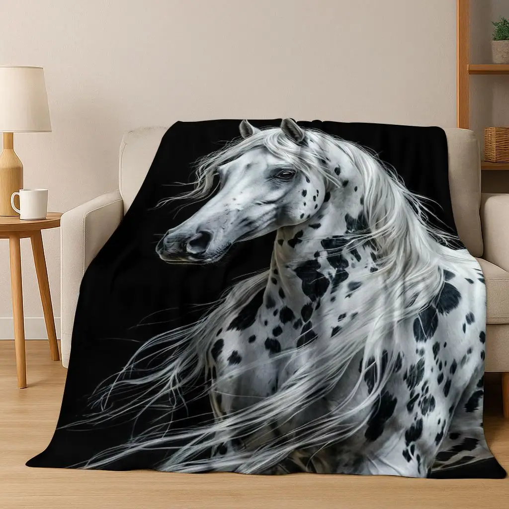Dream Gallop Steed Horse Mustang Cartoon Art Flannel Blanket,Cozy Soft Throw Blanket for Home Bedroom Bed Sofa Cover Gift Kids