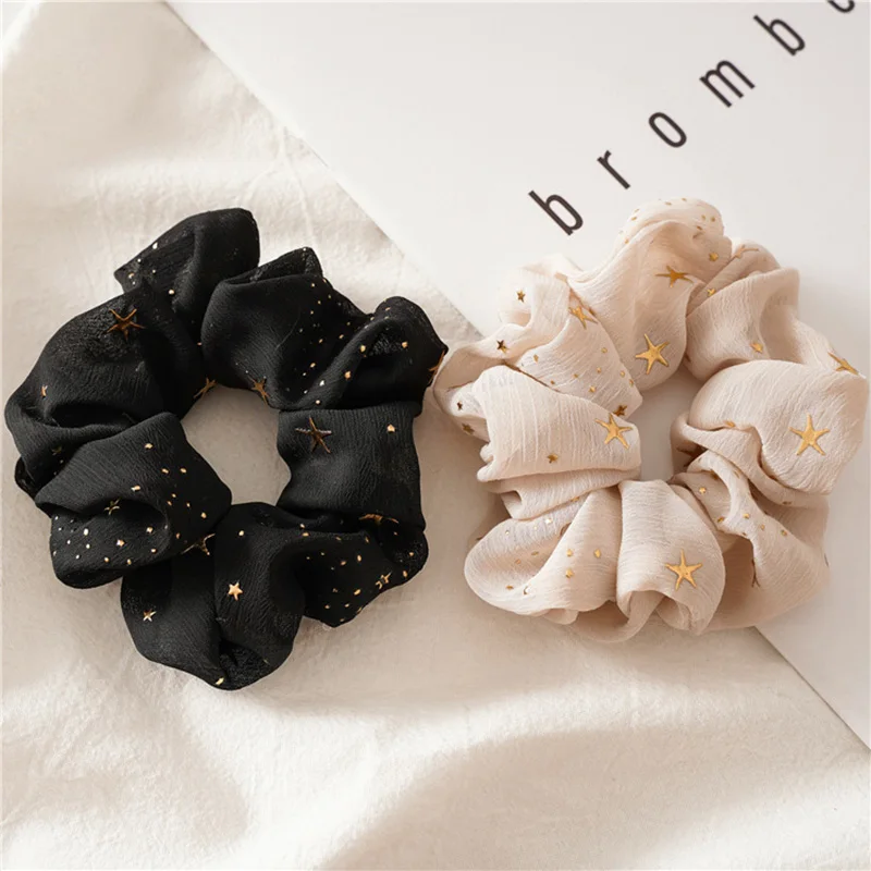 2PCS/Set Shiny star Chiffon Scrunchies Elastic Hair Bands Women Girls Ponytail Holder Hair Ties Rope Hair Accessories Fashion