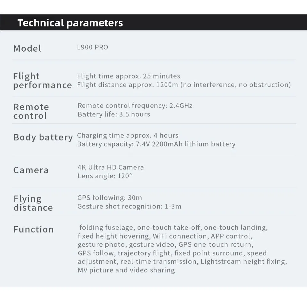 4K 전문가용 HD 듀얼 카메라 L900 Pro GPS 5G 와이파이 촬영 브러시리스 보관 가방 포함 접이식 쿼드콥터 3가지 색상