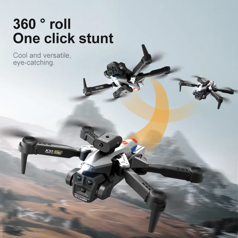 K10Max Mini Quadcopter HD 4K FPV Professinal 3 Camera Wide Angle Optical Flow Four-way Obstacle Avoidance RC Foldable Helicopter