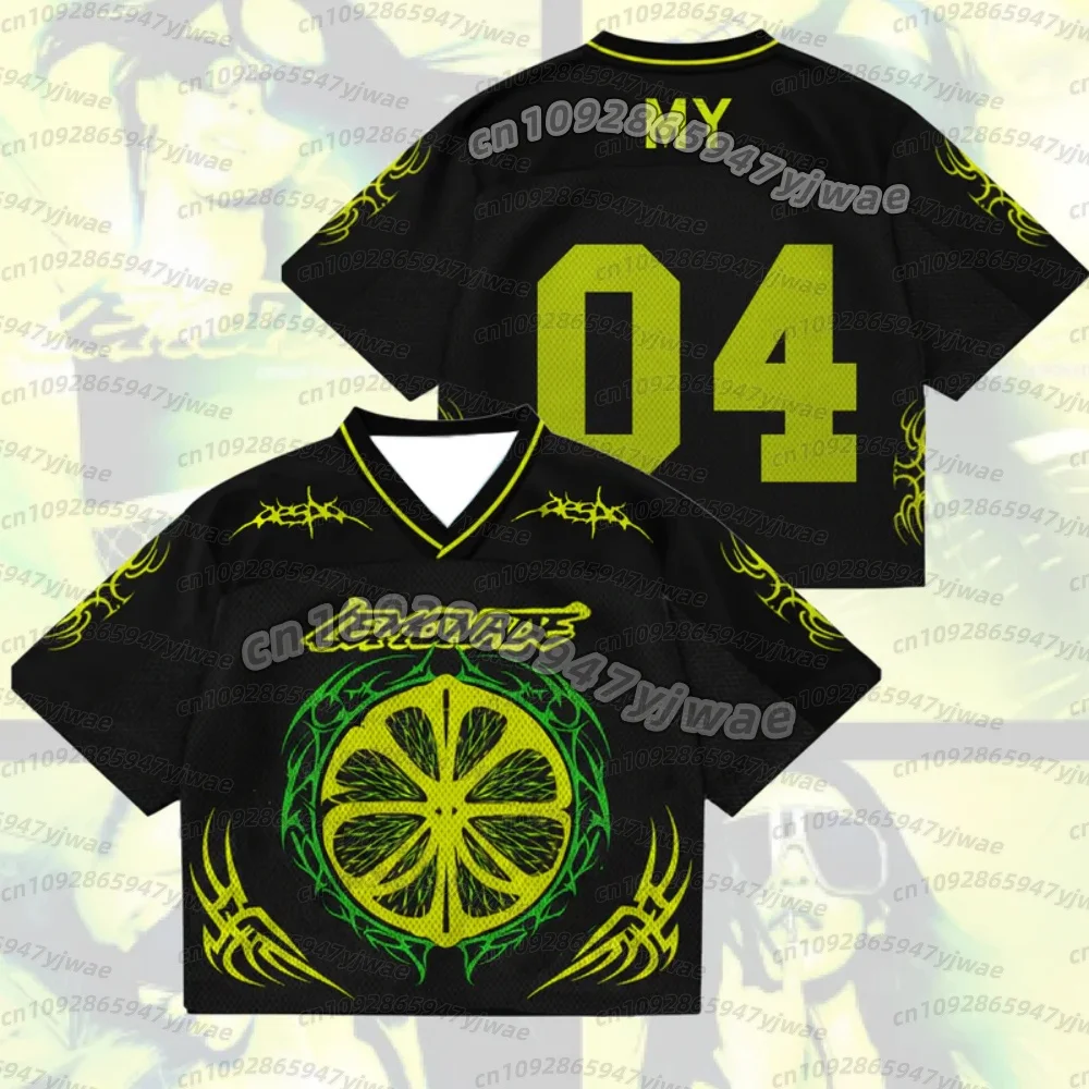 2026 Women's A-Aespa KARINA "Lemonade" Black Yellow Style Cropped Mesh Sports Jersey Breathable Casual Streetwear Kpop Fans Tee - view 3