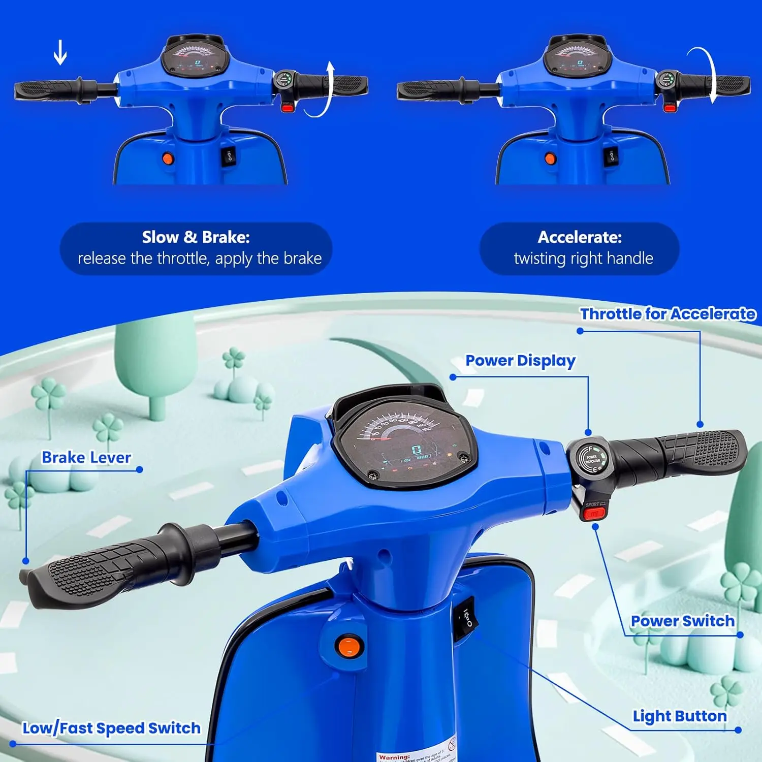 Electric Moped Scooter for Children Birthday Gift 24V 350W Kids Ride on Toys Motorcycle Max Up to 14MPH Age 8-12Y, max. 59.9 kg