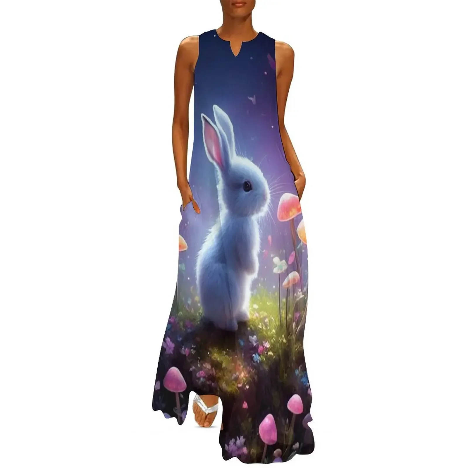 

Bunny sitting in the forest surrounded by flowers Long Dress Clothing women's evening dresses 2025 Dress