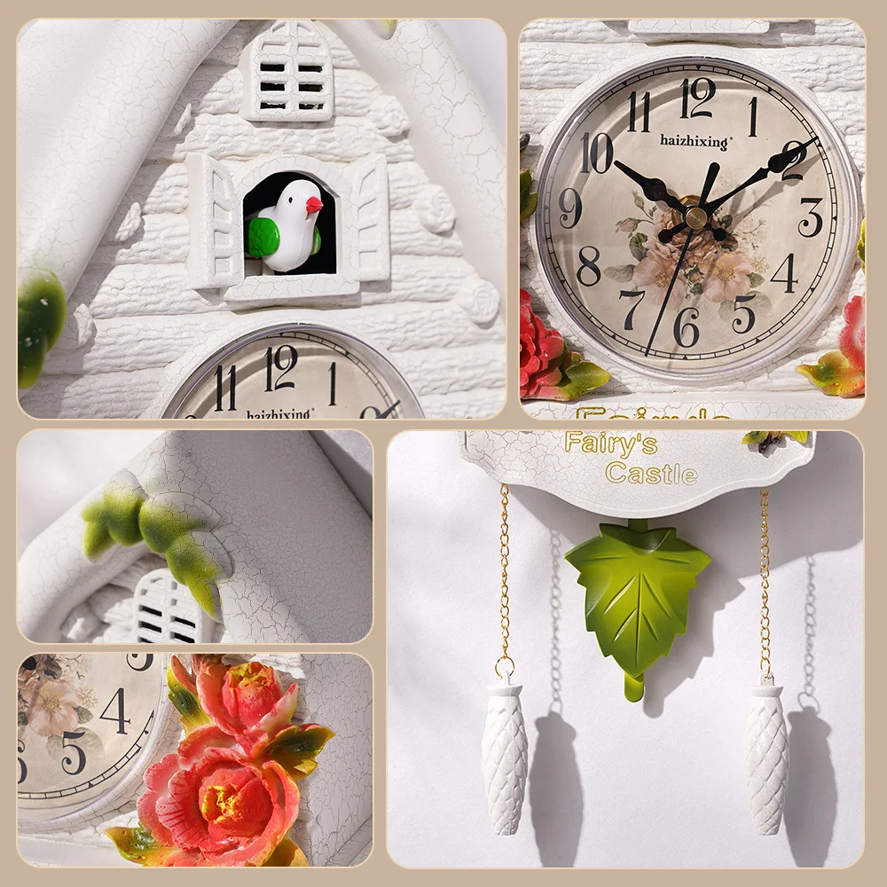 Cuckoo Singing Pendulum Wall Clock Voice Activated Hanging Clock Retro Cartoon Art Decor Clock For Children Living Room Ornament