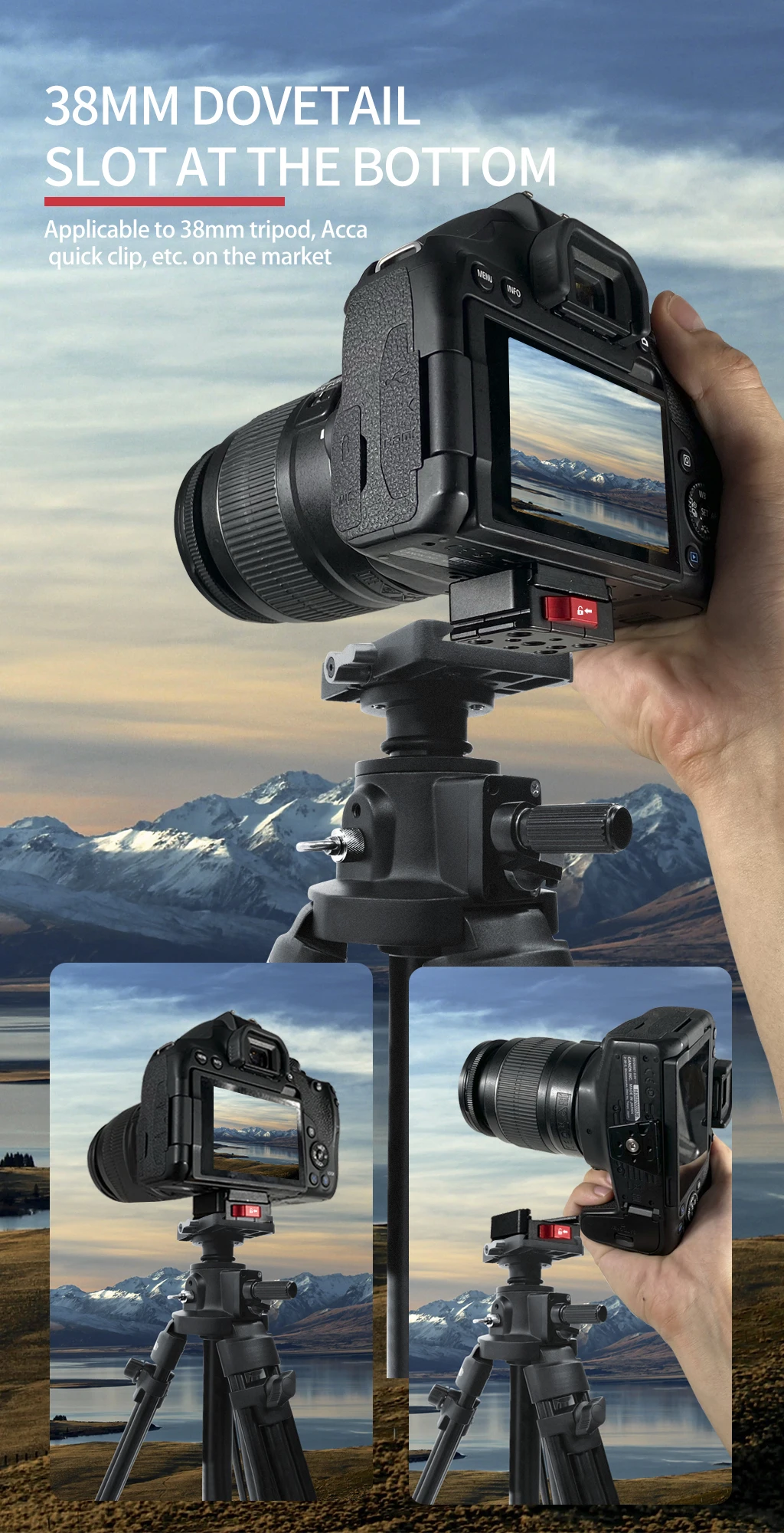 Schnellwechsel-Montageplattenplatine, Anti-Shake-Klemme, V-Anschluss für GoPro 13 Insta360 Drift DJI OSMO 360 Action-Kamera, Gimbal-Stativ, SLR – Detail 5