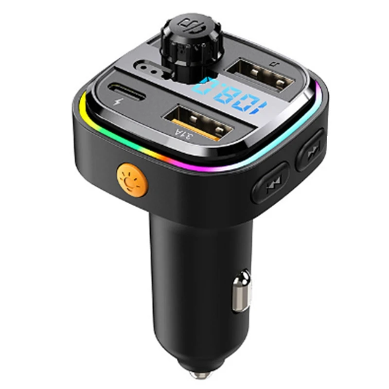 Bluetooth 5.0 FM Transmitter Car Radio Modulator MP3 Player With Colorful Atmosphere Breathing Light PD+USB Fast Charge Durable