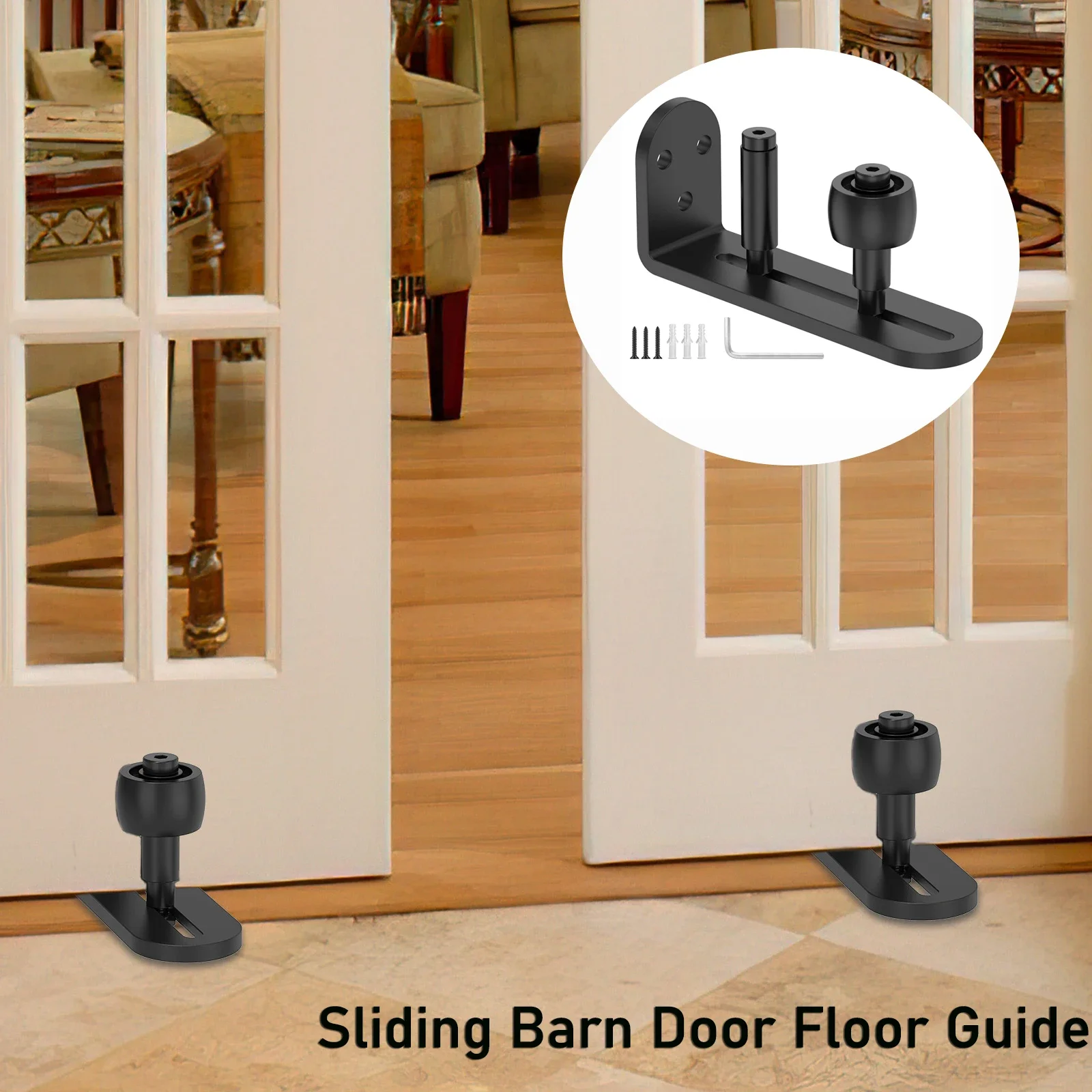 Sliding Barn Door Bottom Floor Guide Adjustable Roller,Wall Mount System Flush Flat Bottom Design Quiet Bearings Fit All Size