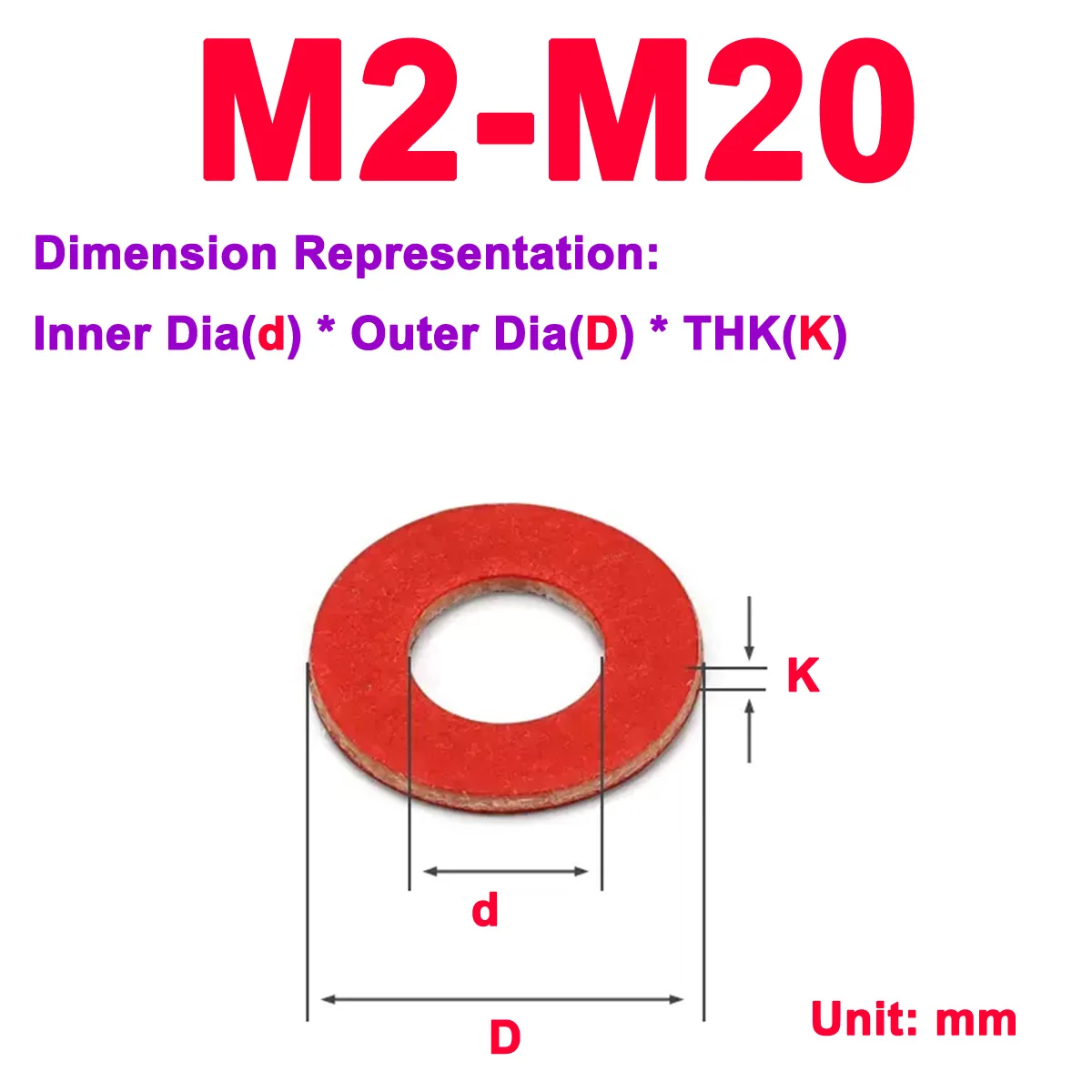 

Circular Red Steel Paper Insulated Screw Flat Gasket M2M3M4M5M6M8M12M20