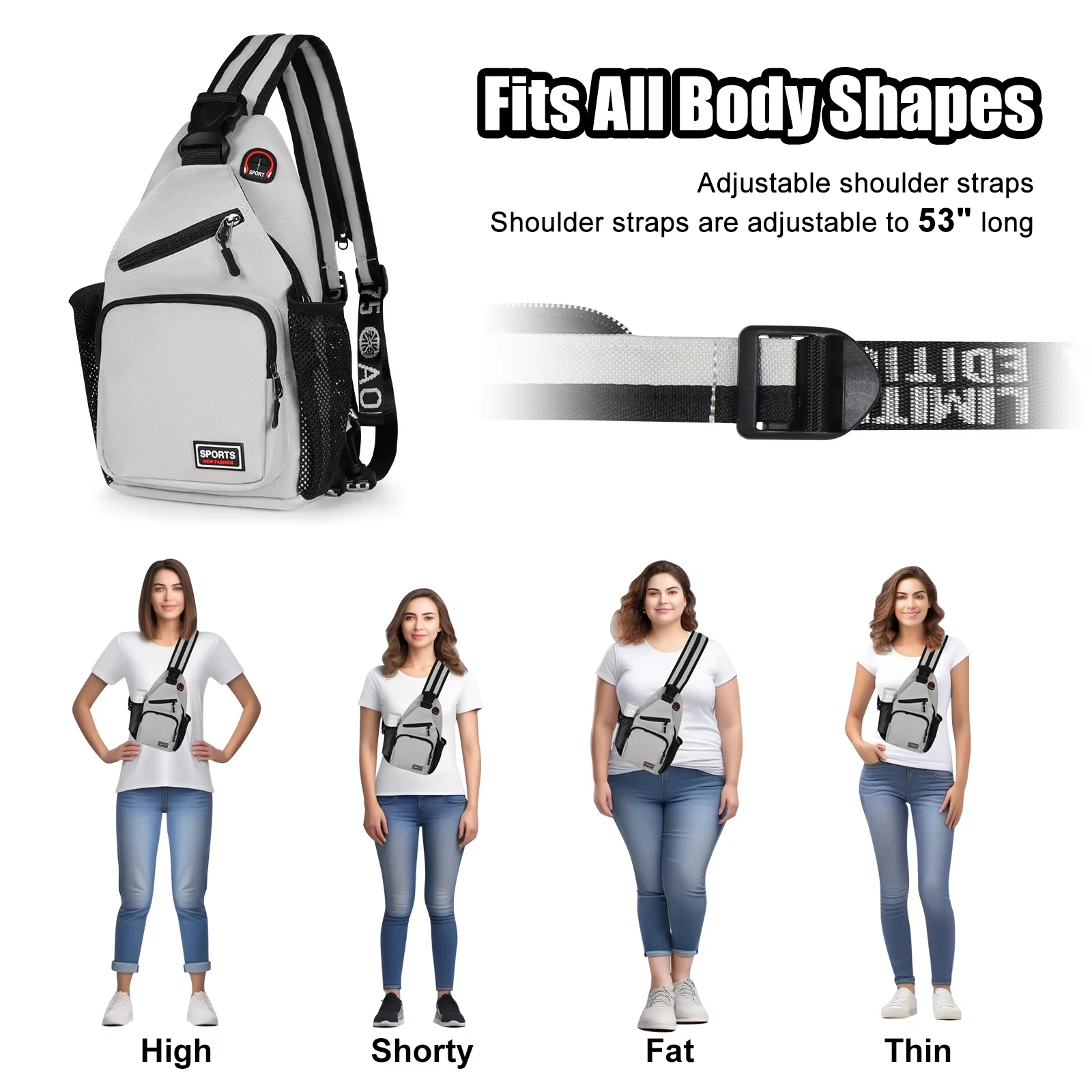 Oxford Chest Bag Men Women Crossbody Sling Bag Anti-Theft Small Travel Shoulder Bag with Earphone Hole Casual Sport Messenger Pa view 5