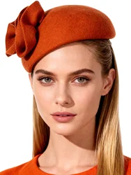Vintage Elegant Wool Felt Fascinator Hat for Women Ladies with Flower Church Wedding Tea Party Dress Formal Hat Femme