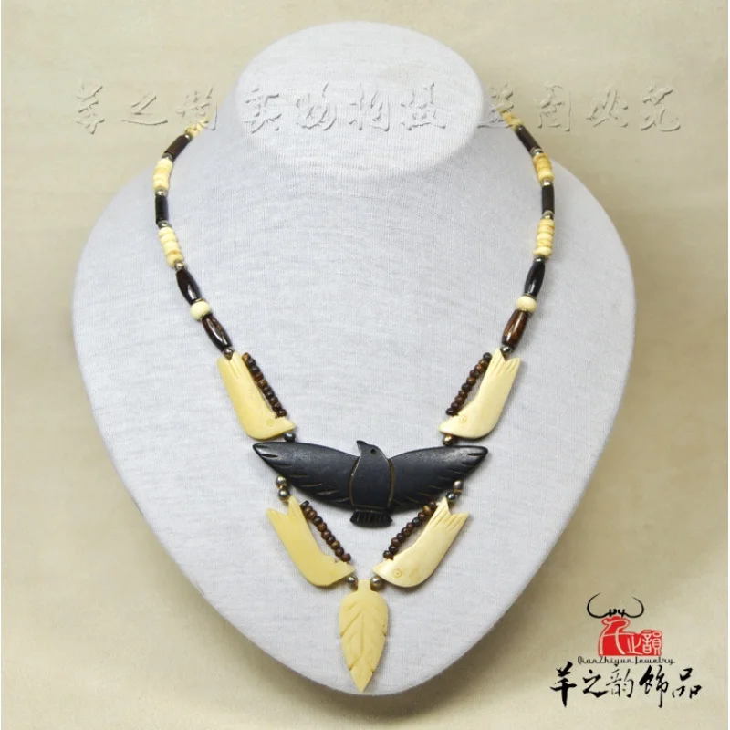 

Yak Bone Necklace Ladies Bone Carving Flying Bird Short sweater chain Nepal Ethnic Accessories Handmade