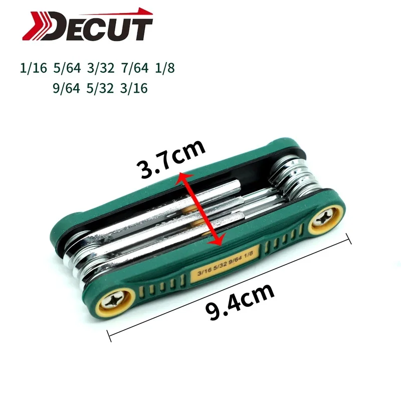 DECUT 8 in 1 Folding Ball Point Key Set Ball End Hex Key Spanner Metric Allen Wrench Key Repair Tool Kit