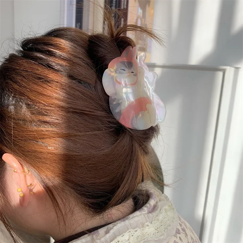 Pinces à cheveux en acétate de chat paresseux, pinces à cheveux de Style japonais, série animale, pinces à cheveux en forme de crabe pour femmes et filles, accessoires pour cheveux, nouvelle collection