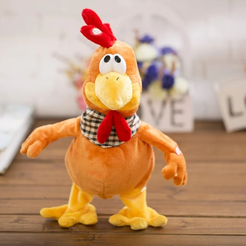 Giocattolo di pollo che strilla musicale da 15 pollici che canta gallo ondulato giocattolo di peluche interattivo elettronico giocattolo di peluche elettrico