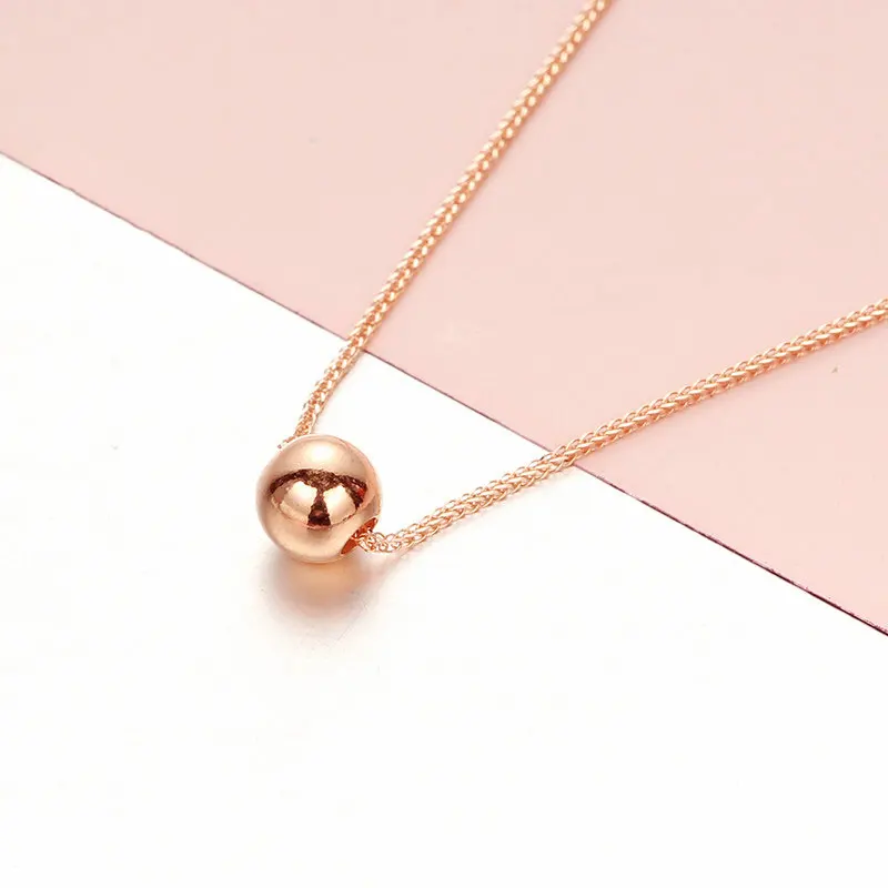 585 purple gold Chopin chain glossy round beads light luxury neckalce for woman14K rose gold minimalist classic jewelry