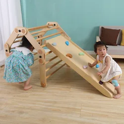 Kids Wooden Climbing Piklers with Ramp for Sliding Kids Play Gym Indoor Sensory Training Equipment Training Balance