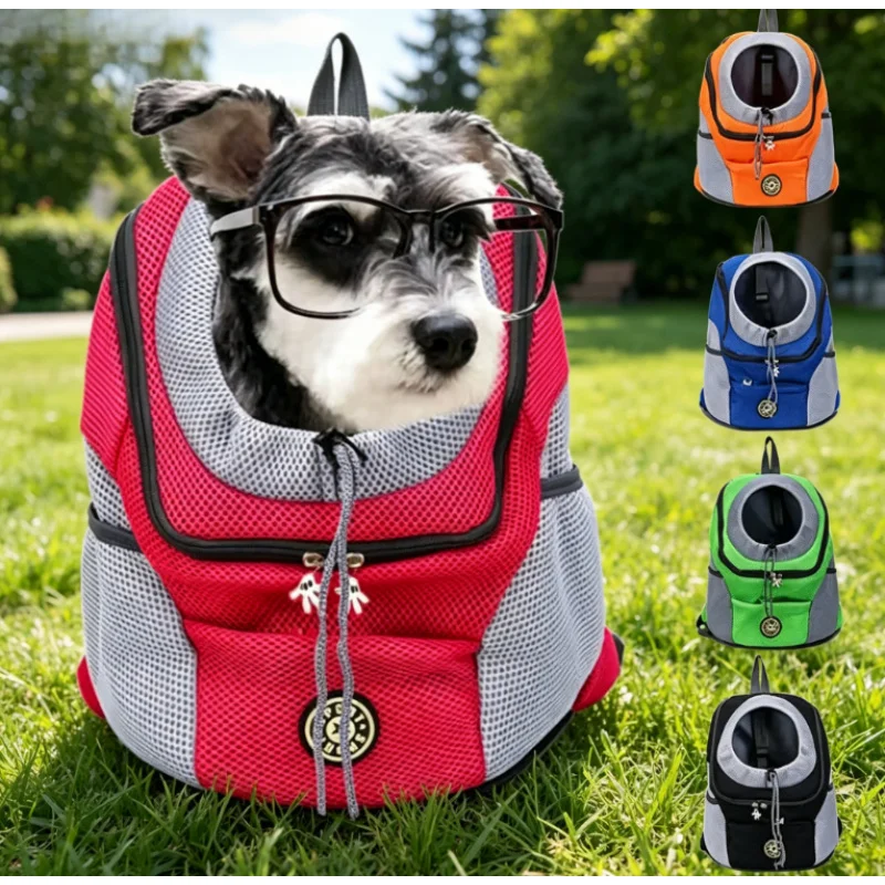 New Double Shoulder Pet Backpack, Portable Outdoor Travel Mesh Carrier Bag Front Bag for Small Dogs Cats