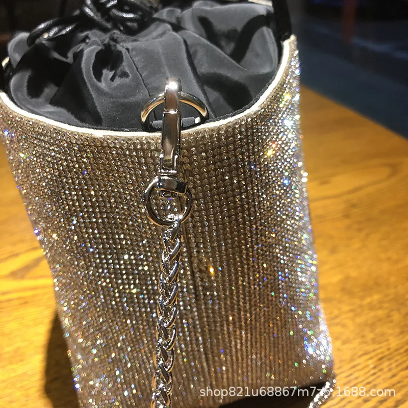 High Quality Bucket Bag Women\'s Handbag Crystal Shiny Rhinestones Diamond Evening Bag Wedding Party Clutch Purse Messenger Bag