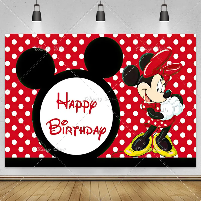 1set Disney Cartoon Mickey Minnie Mouse Theme Children Happy Birthday Background Baby Shower Gender Revealing Photography Banner