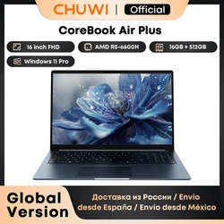 CHUWI CoreBook Air Plus 16'' Ultralichte Laptop AMD R5 6600H Processor 16GB RAM 512GB SSD Computer Windows 11 Laptop 1,35KG PC