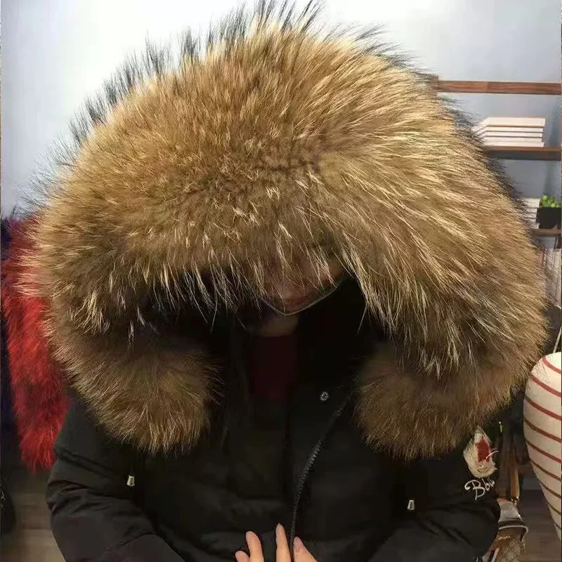 

Зимний шарф из натурального меха енота со 100% натуральным меховым воротником, отделка для капюшона женских зимних пальто, роскошные мужские теплые шарфы из натурального меха