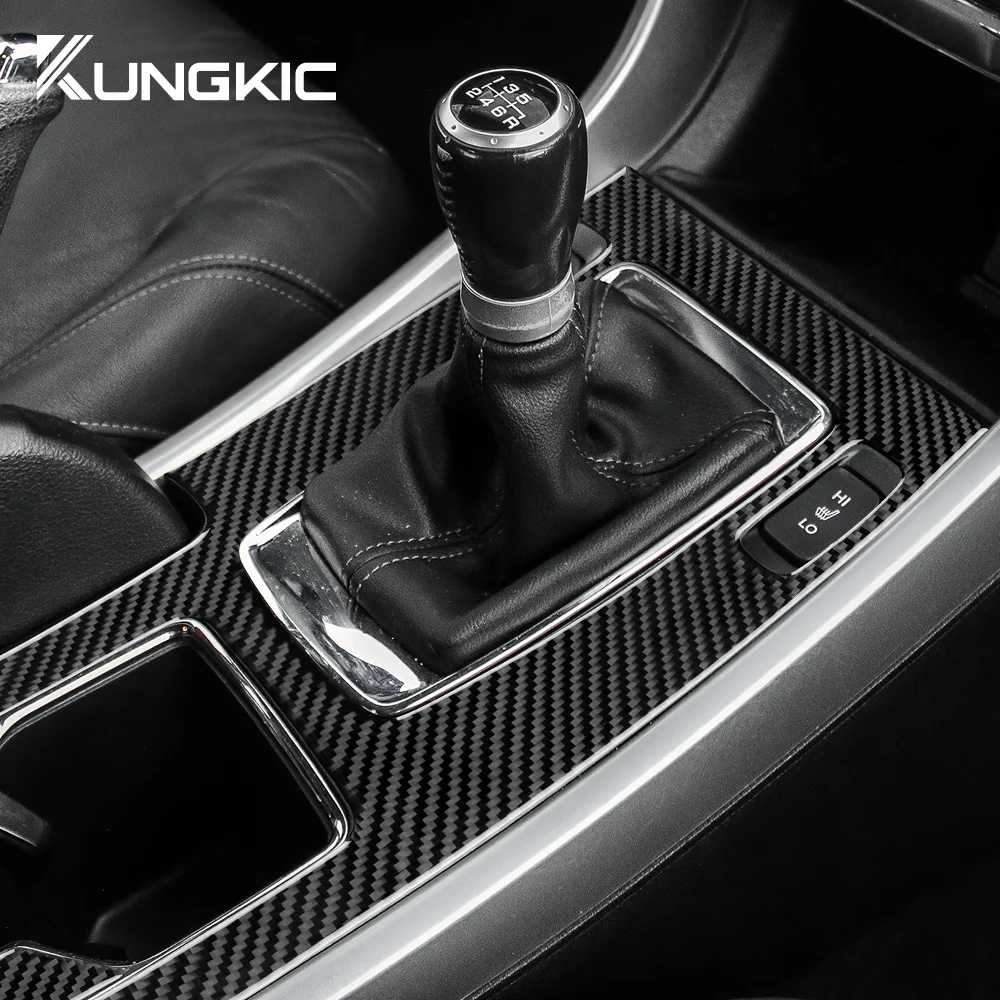 Real Soft Carbon Fiber Sticker For Honda Accord 2013 2014 2015 2016 2017 LHD Car Central Gear Shift Panel Interior Trim Cover