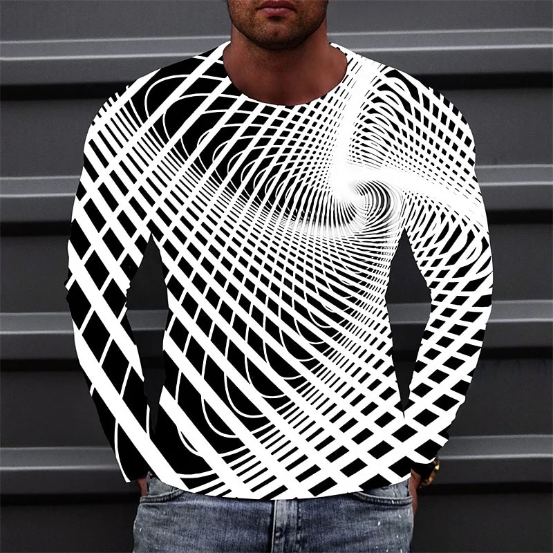Men\'s Clothing T Shirt Tee Optical Illusion 3D Graphic Printed T-shirt Outdoor Street Long Sleeve Apparel Sports Designer Casual
