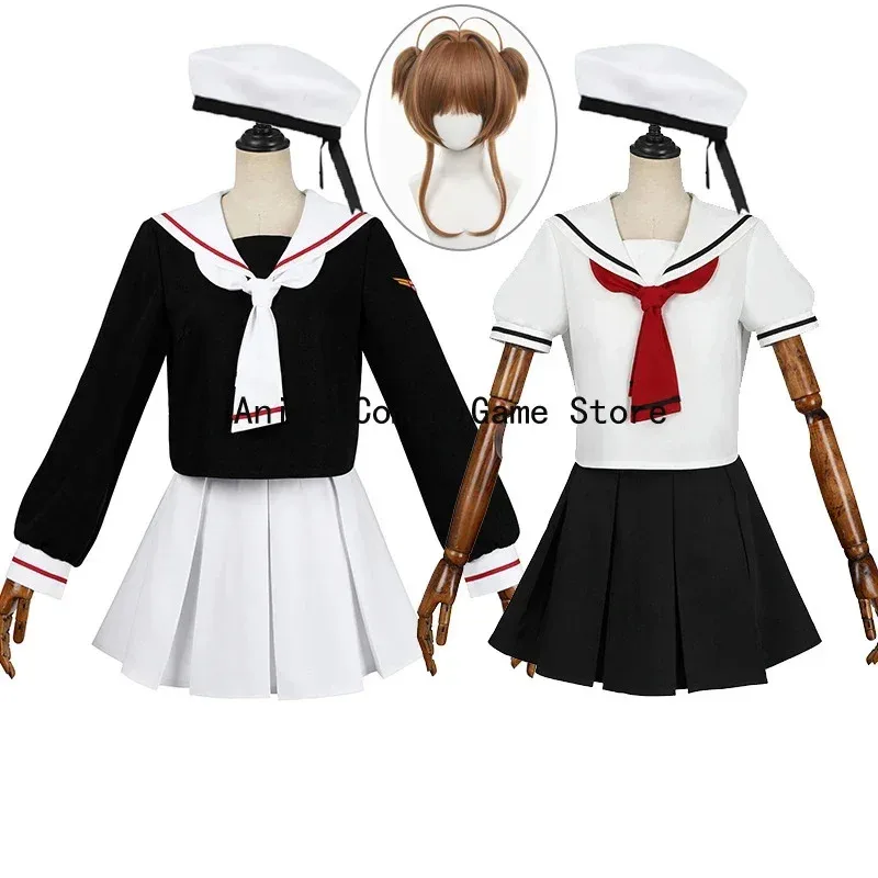 

in Stock Kinomoto Sakuraa Cosplay Anime Cardcaptorr Costume Wig JK School Uniform Halloween Party Outfits for Women