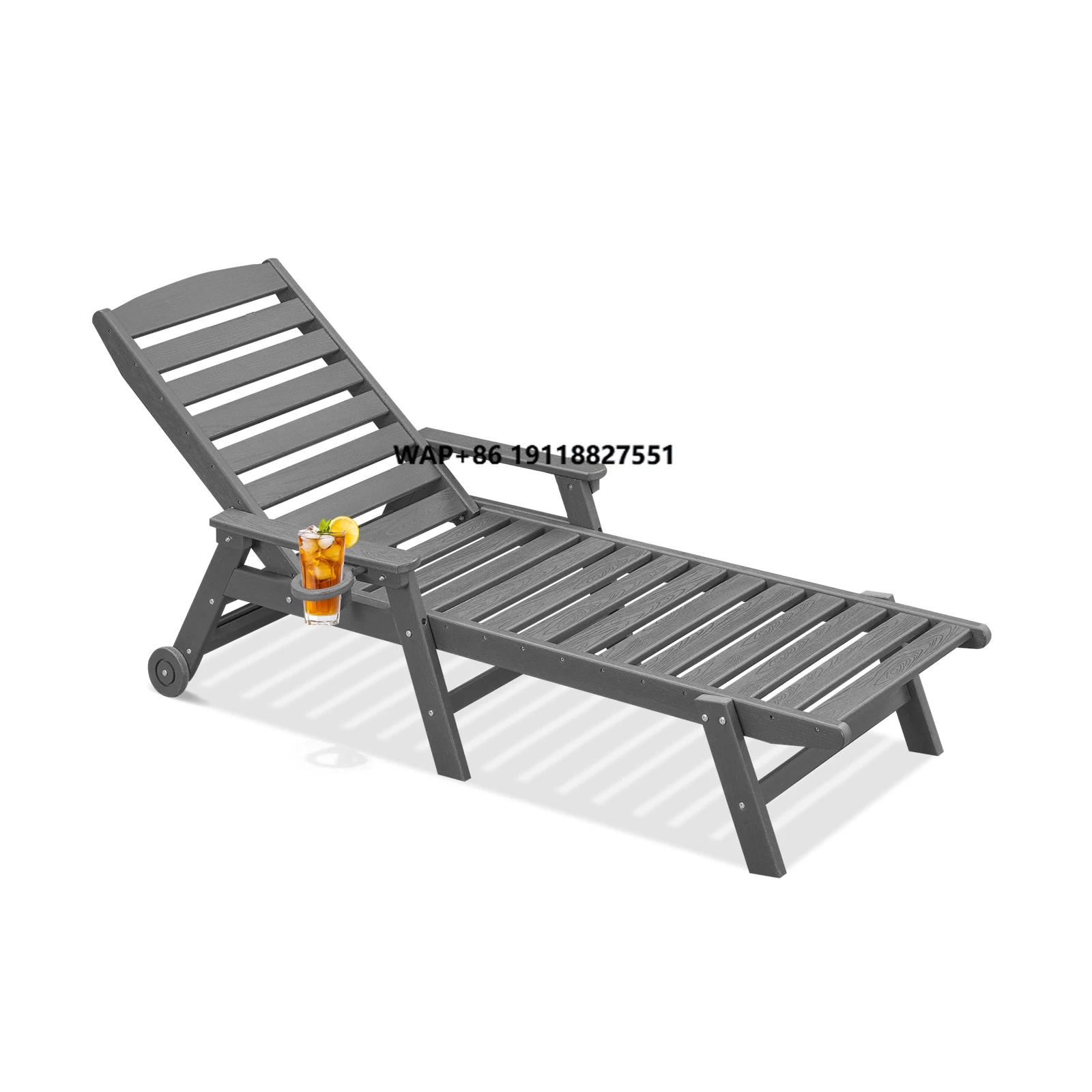 

Heavy Duty Gray HDPE Sun Chair with Aluminum Frame 78.4" Extra Long Recliner & Drink Holder Fast Shipping in USA