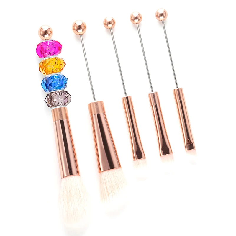 【5Pcs Beaded Eyeshadow Brush Diy Beaded Cosmetic Brush Make Up Brushes Tool Kit Metal Handle Durable Eye Makeup Brushes】