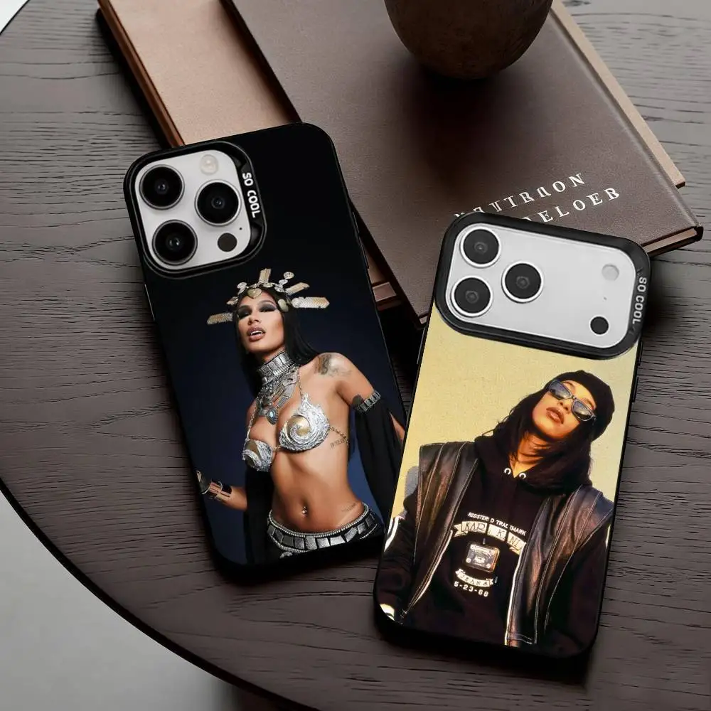 

Singer A-A-AaliyahS H-hip pop Phone Case For iPhone17,16,15,14,13,12,11 Plus,Pro Max Black Candy silver phone case